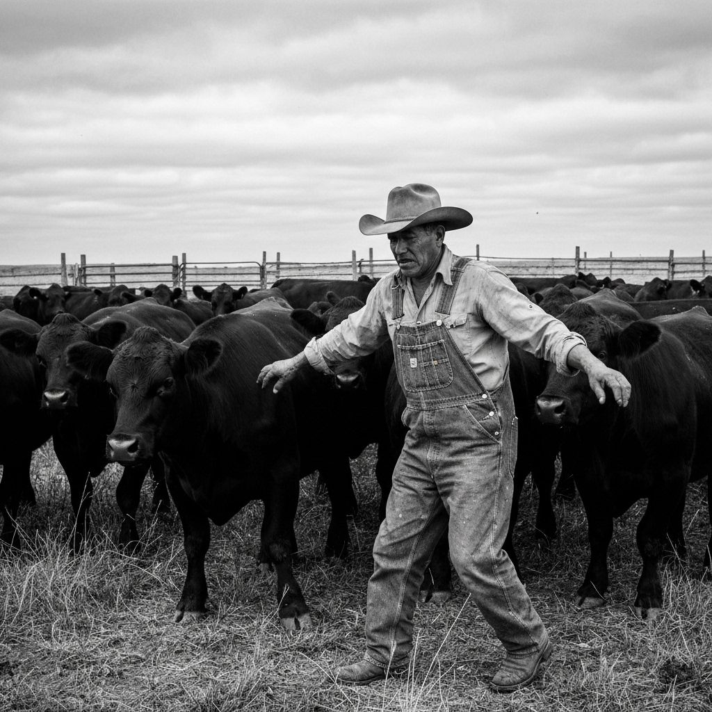 Latino rancher working with cattle