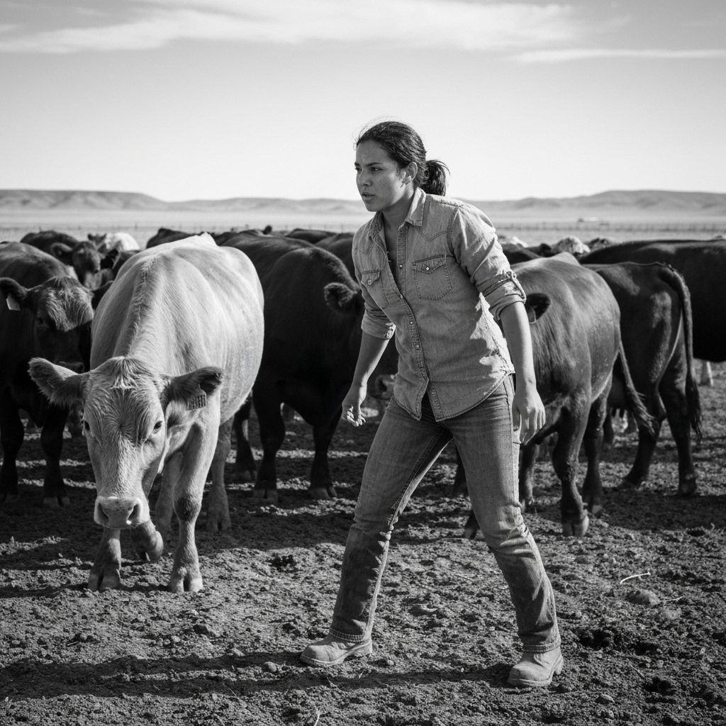 Woman rancher with beef cattle